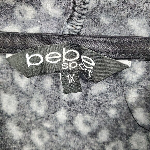Bebe Sport Women's Grey Leopard Print Long Sleeve Pullover Hooded Sweatshirt 1X - Picture 3 of 7